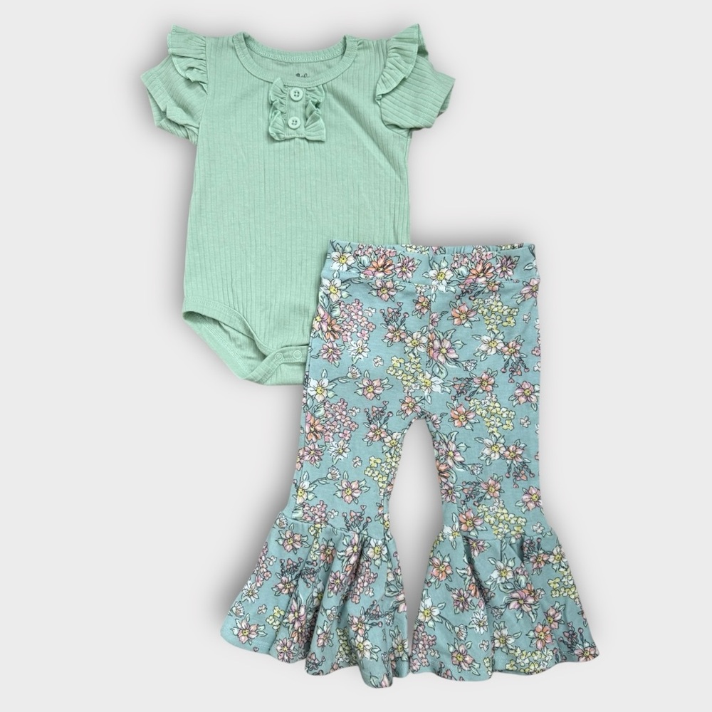 Baby Essentials Mint Green Floral Kids Matching Set